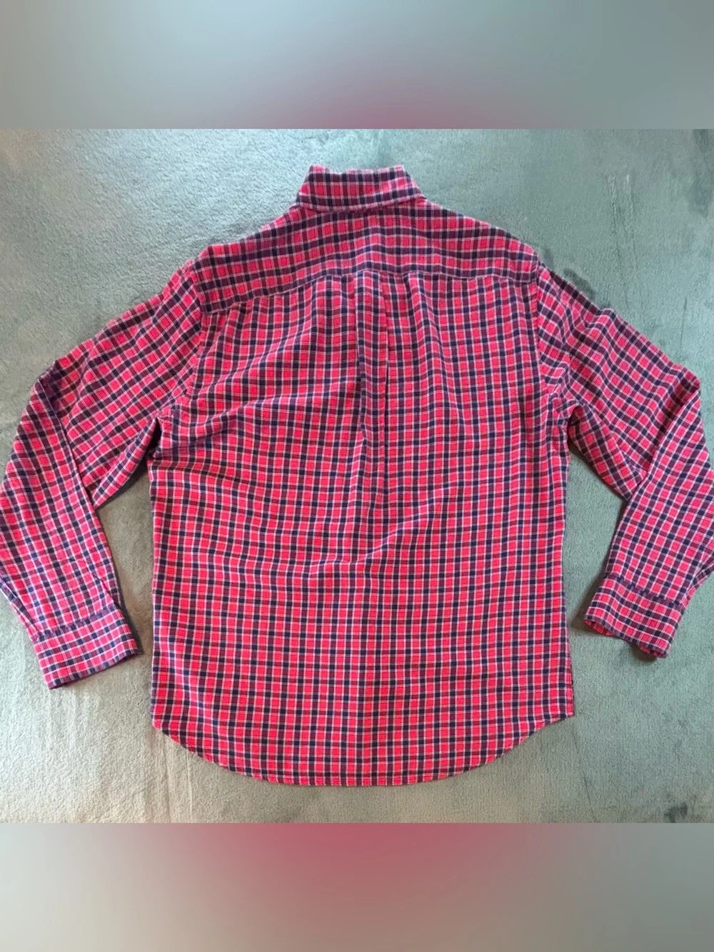 J. Crew Red and Navy Plaid Brushed Twill Button-Down Shirt, Size: L (6531)